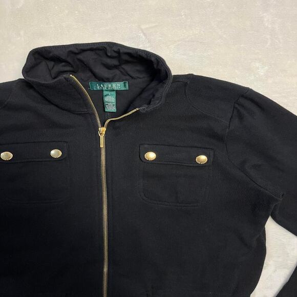 Lauren Ralph Lauren Full Zip Sweater Womens Large Gold Snaps Jacket Cardigan - Picture 3 of 8
